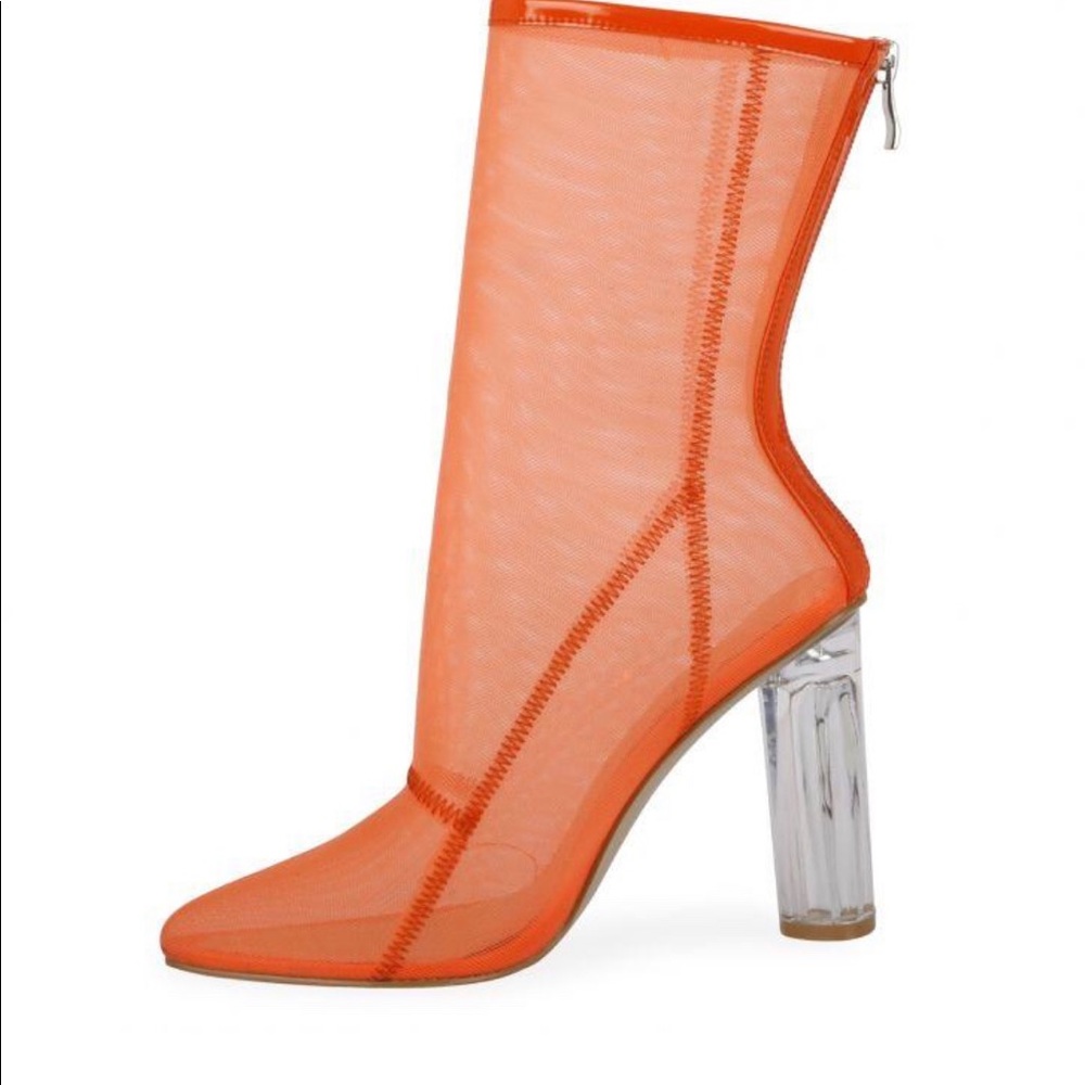 Orange Ankle Mesh Pointed Toe Breathable Booties